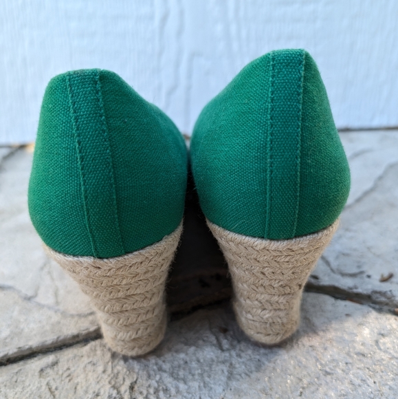 J. Crew Green Canvas Espadrille Wedge High Heels Shoes Size 9 - Picture 3 of 6